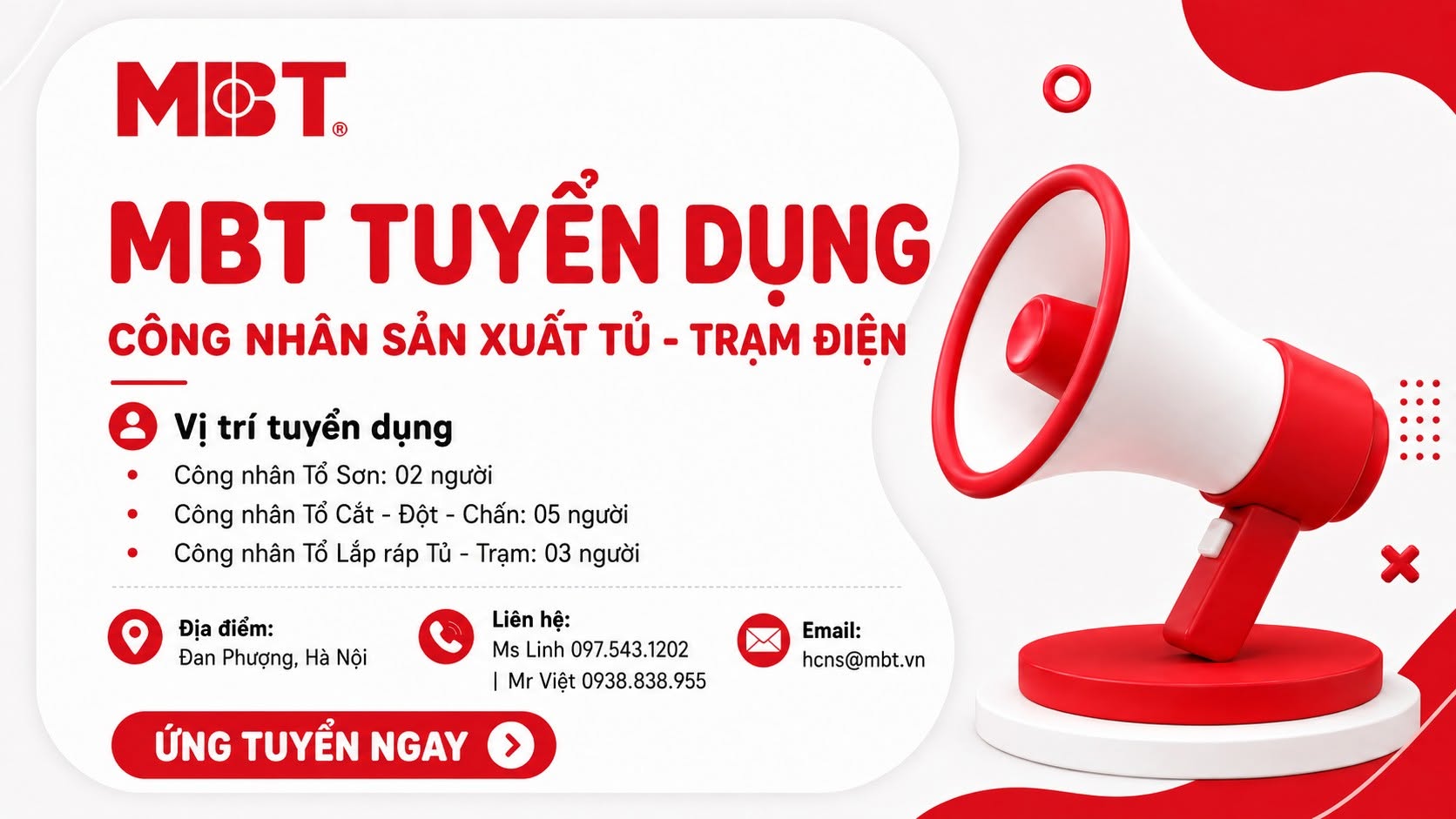 TUYỂN DỤNG CÔNG NHÂN SẢN XUẤT TỦ - TRẠM ĐIỆN