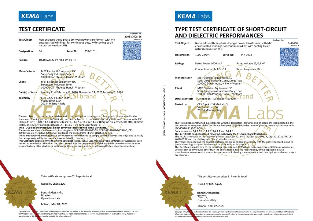 Chứng nhận CESI/KEMA Labs C4 – E4 – F1 theo IEC 60076-11