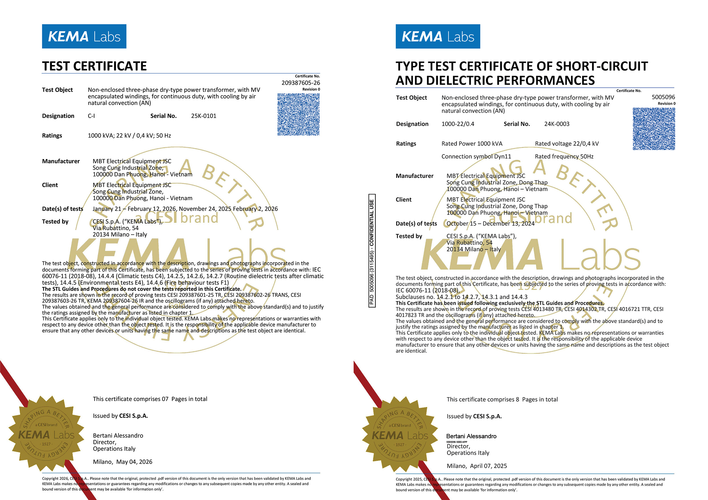 Chứng nhận CESI/KEMA Labs C4 – E4 – F1 theo IEC 60076-11